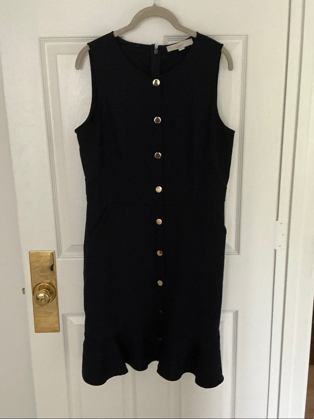LOFT Black Sleeveless Midi Dress with Gold Buttons